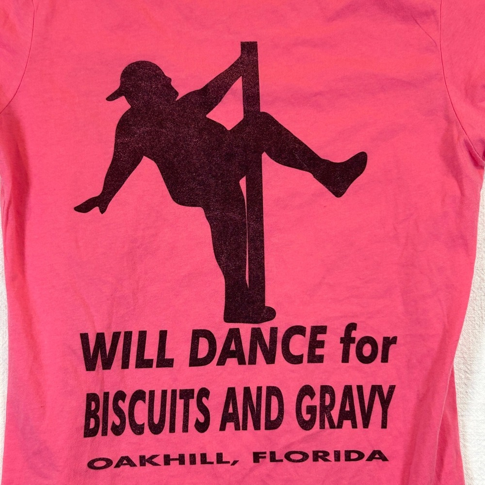 Jimmy Doodles Will Dance for Biscuits and Gravy Pink Graphic Tee L Funny - Picture 2 of 7